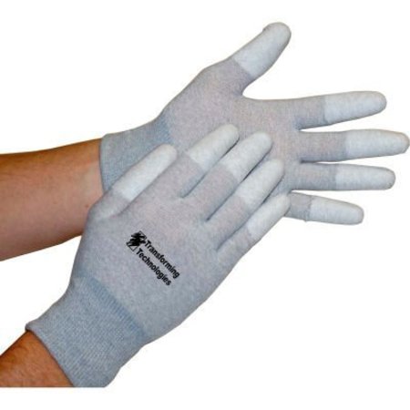 TRANSFORMING TECHNOLOGIES Transforming Technologies ESD Inspection Gloves, Finger Tip Coated, Large, 12 Pairs/Pack GL4504T